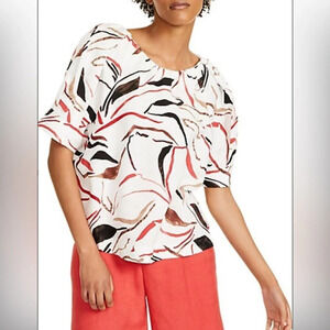 ALFANI White, red & black abstract‎ print top size 2P.